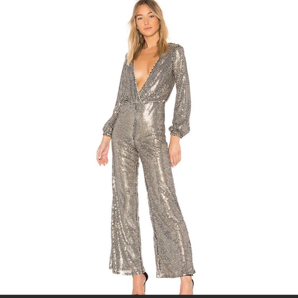 Tularosa Azalea Jumpsuit in Gold sparkles and silver tones